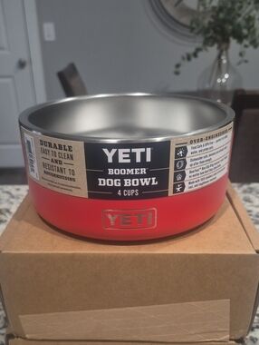 Yeti Boomer Dog Bowl — Red Exterior with Silver Interior
